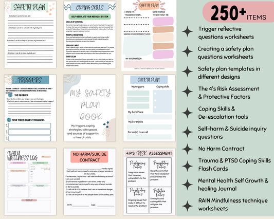 Crisis Safety Plan Bundle: Suicide Assessment & More - Digital Prints