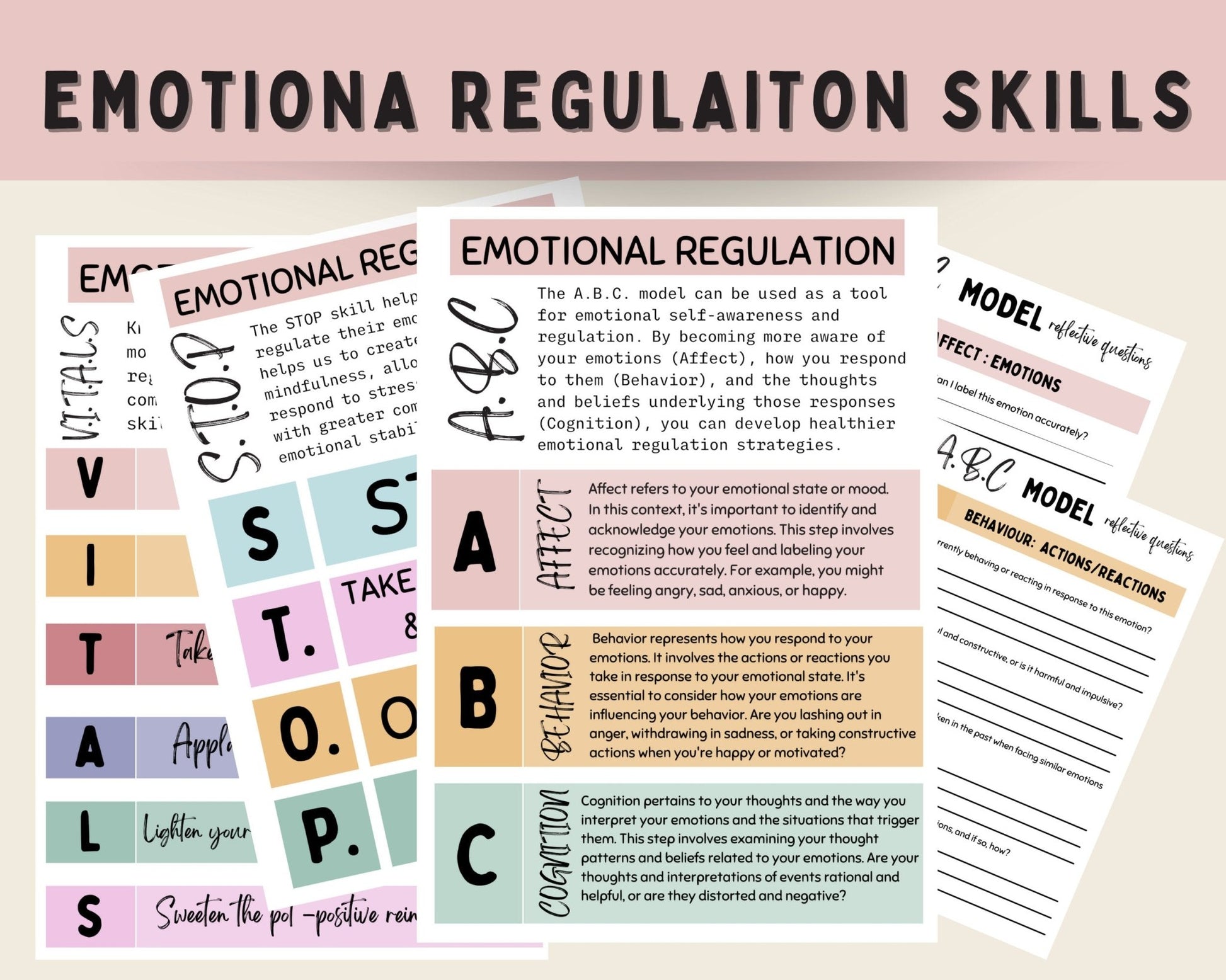 DBT Emotional Regulation Toolkit: Worksheets & Skills - Digital Prints