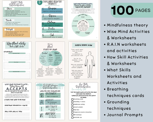 DBT Mindfulness Toolkit: Worksheets & Strategies - Digital Prints