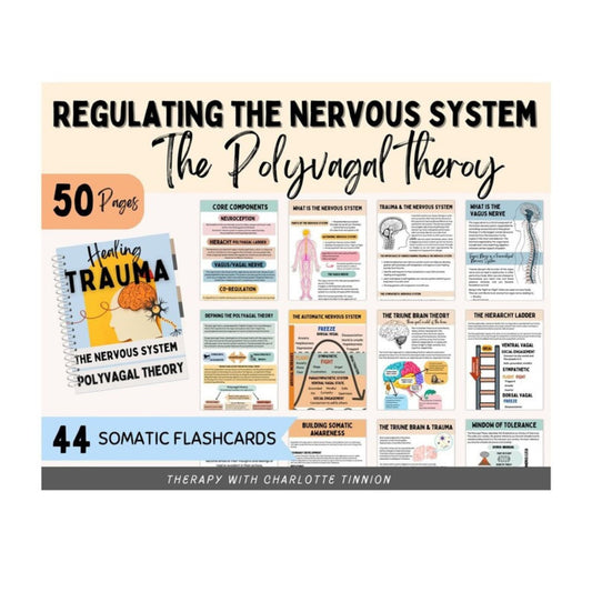 A 50-page Polyvagal Theory Workbook featuring worksheets and psychoeducation for nervous system regulation and trauma healing.