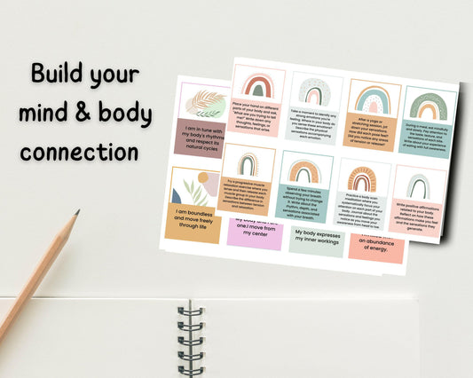 Somatic Awareness Journal Prompts - Flashcards featuring journal prompts to explore physical sensations and emotional states.