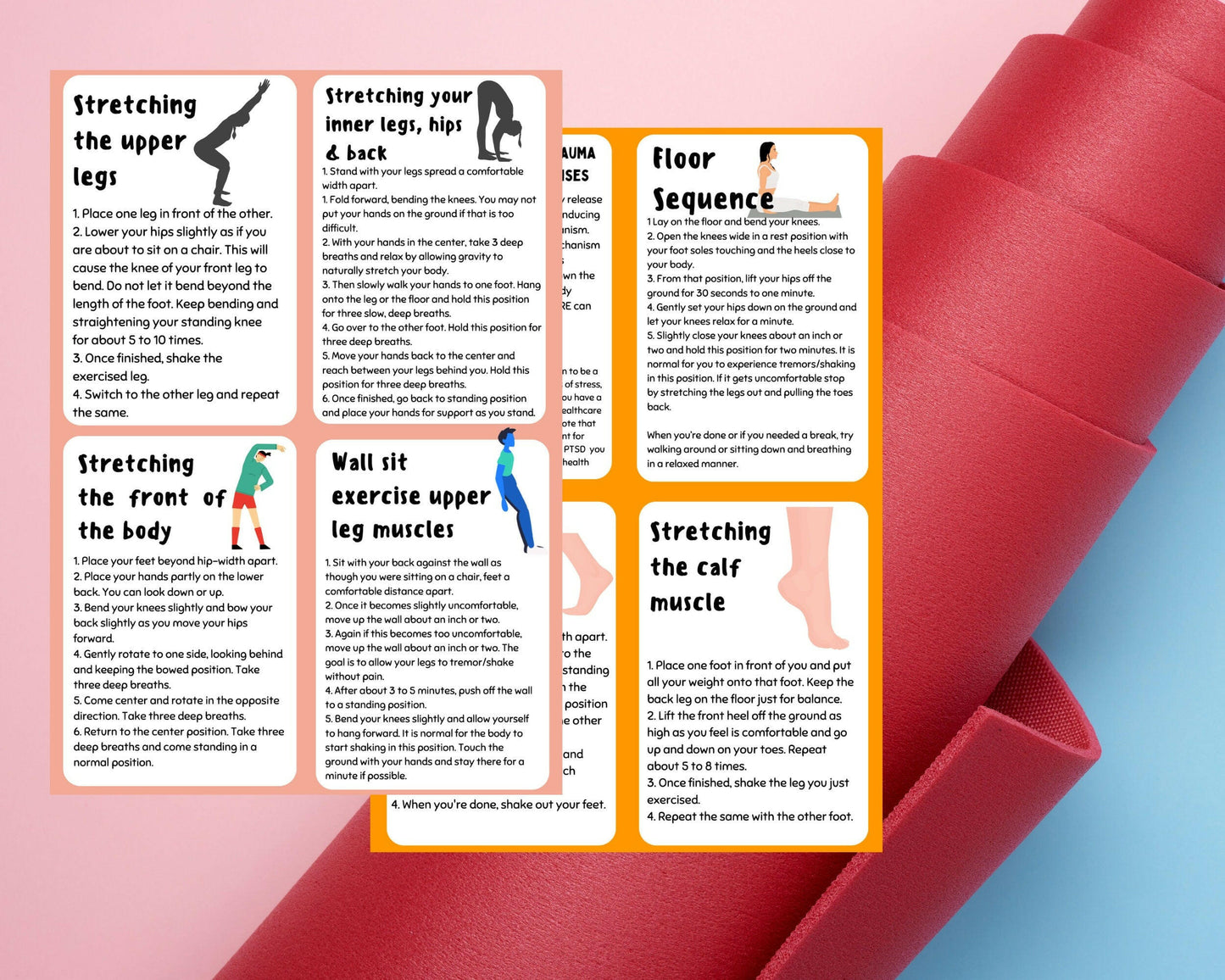Somatic Exercises Flashcards - Practical somatic exercises for managing stress, anxiety, and trauma through mind-body connection.
