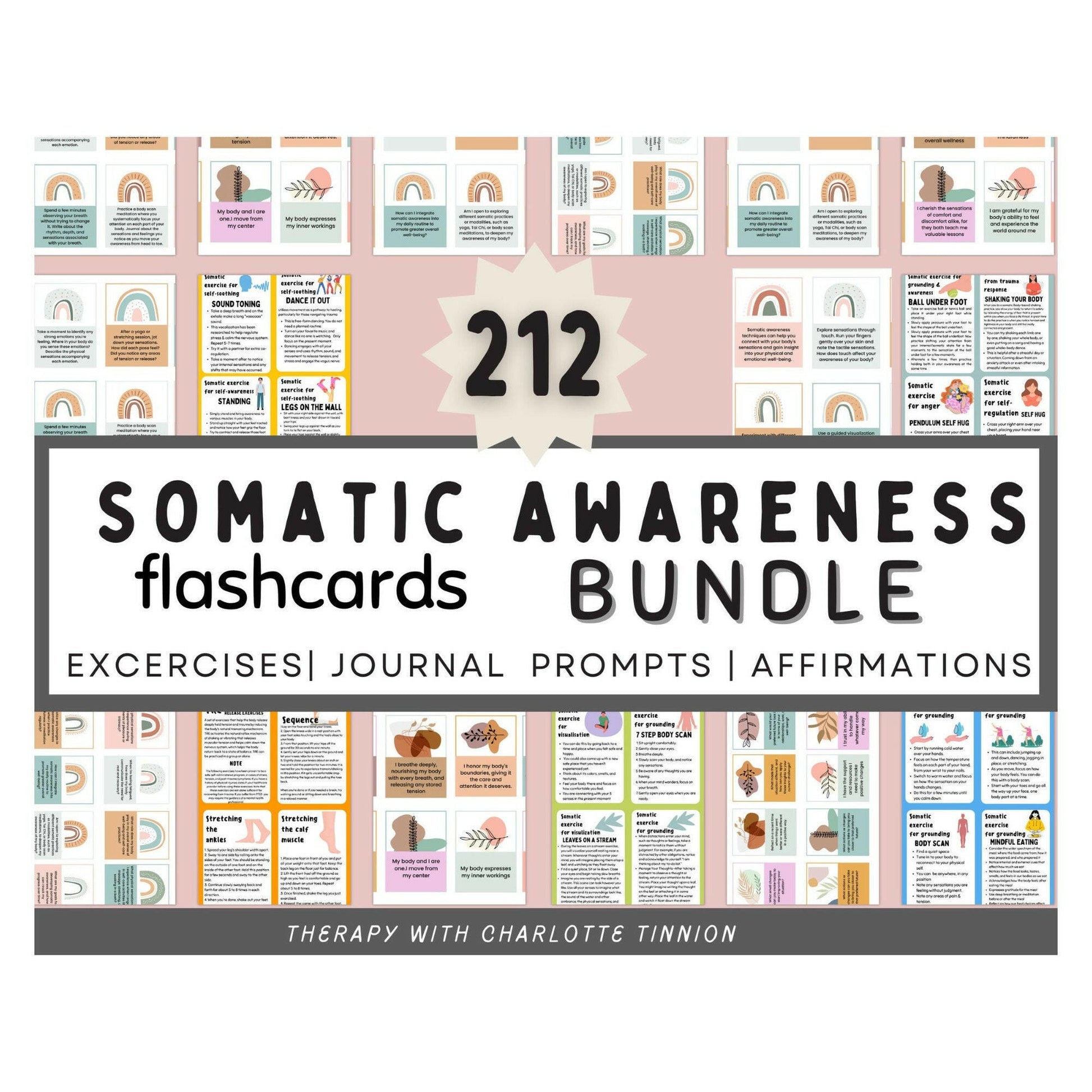 Somatic Therapy Flashcards Set - A visual guide to somatic awareness exercises and coping skills for emotional regulation.