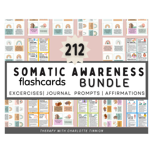 Somatic Therapy Flashcards Set - A visual guide to somatic awareness exercises and coping skills for emotional regulation.