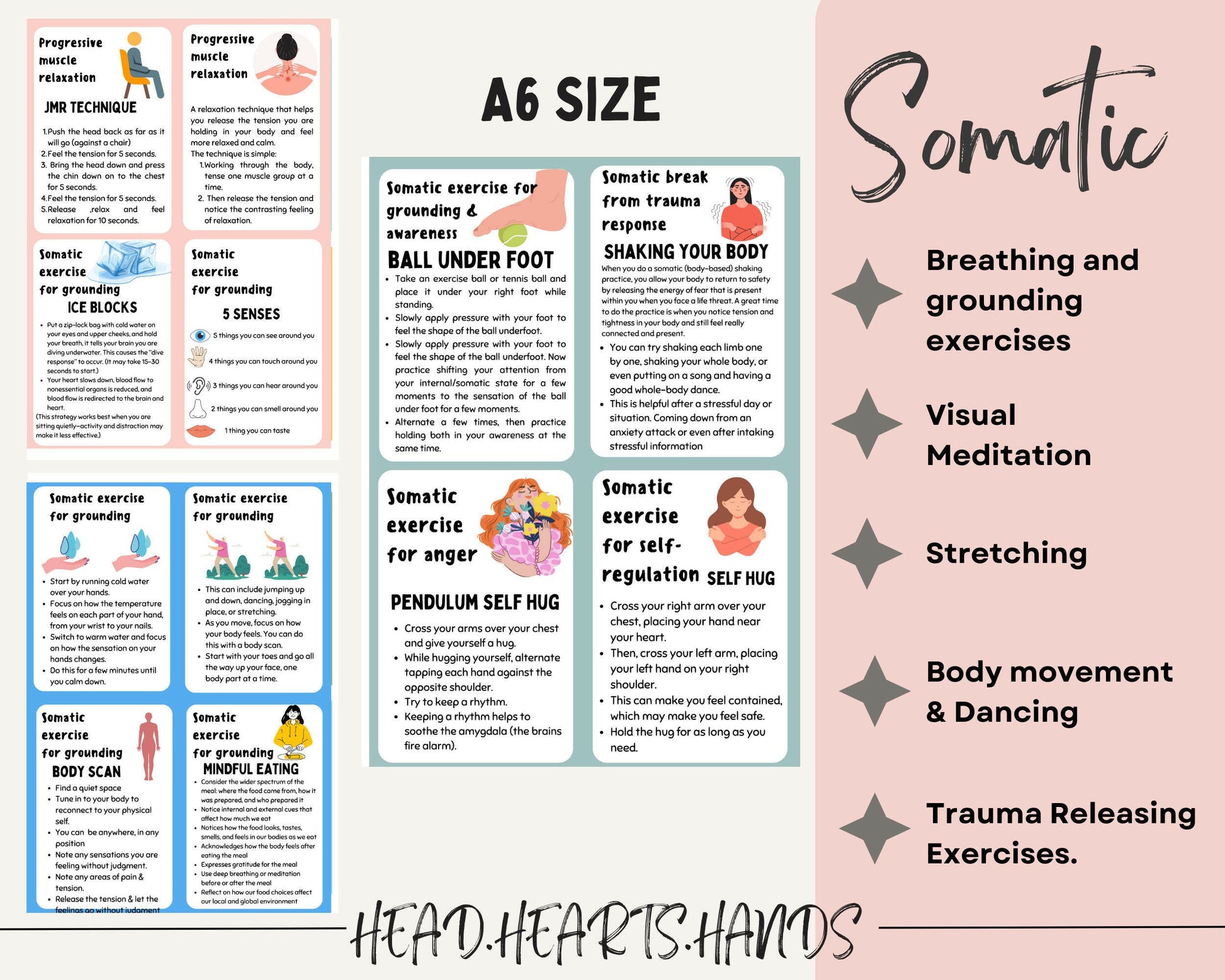 Somatic Therapy Coping Skills - Flashcards with coping techniques to help regulate emotions and manage somatic responses.