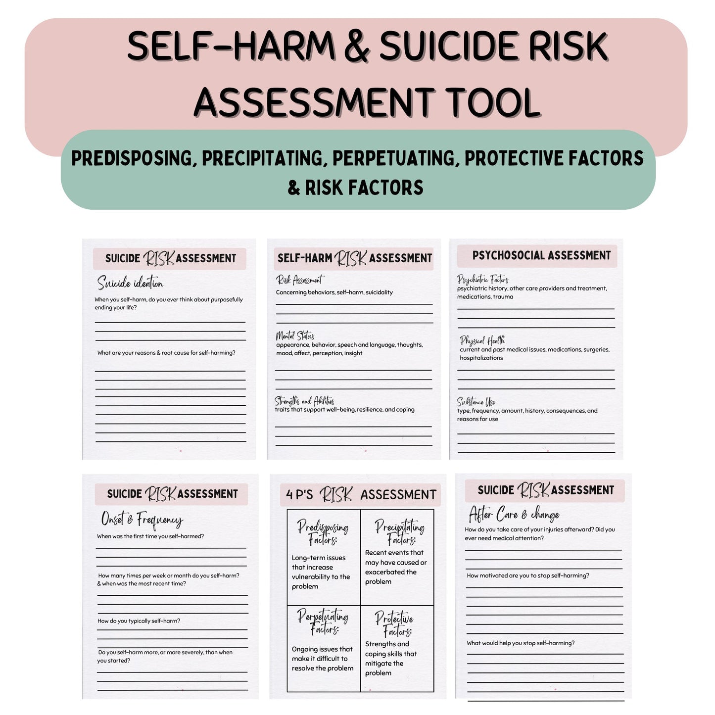 Crisis Safety Plan Bundle: Suicide Assessment & More - Digital Prints