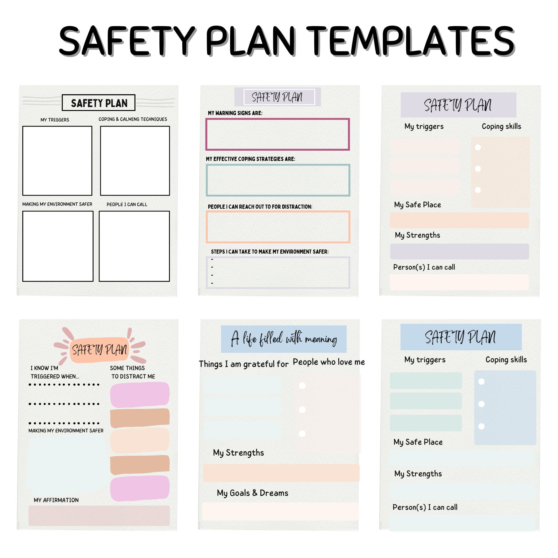 Crisis Safety Plan Bundle: Suicide Assessment & More - Digital Prints