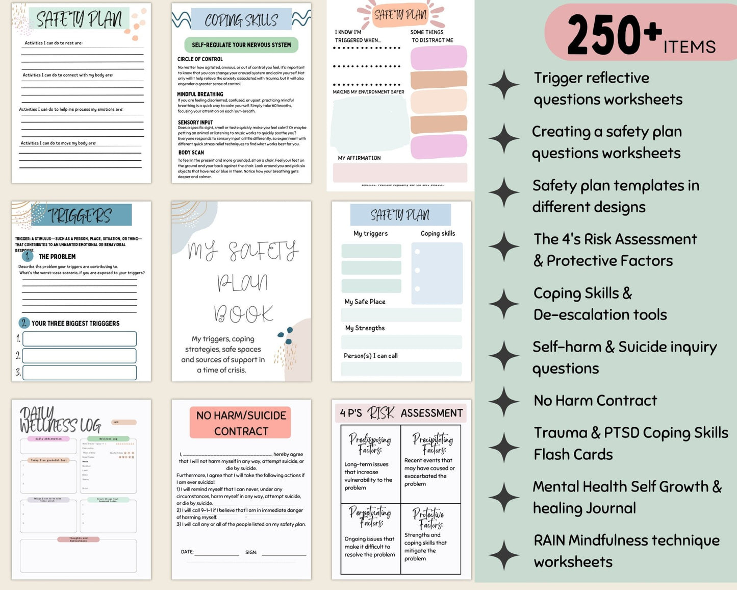 Crisis Safety Plan Bundle: Suicide Assessment & More - Digital Prints