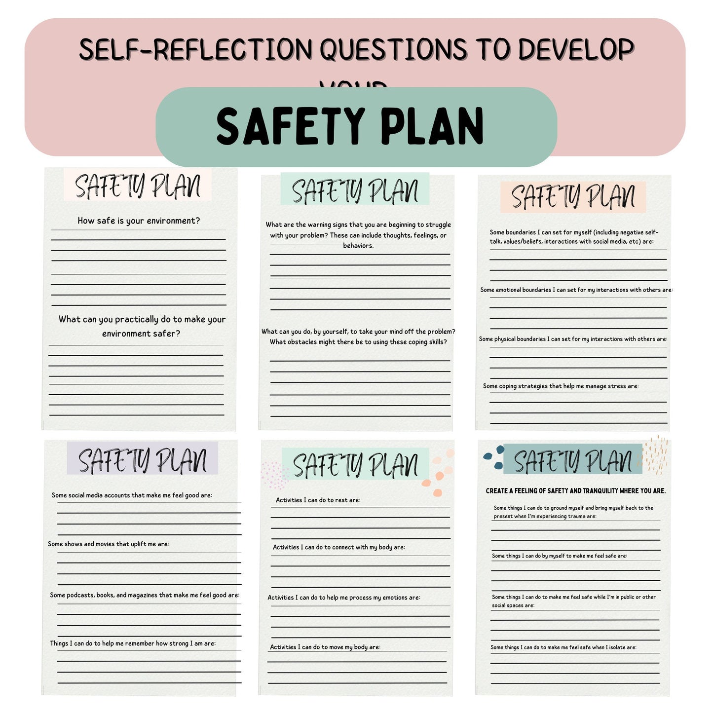 Crisis Safety Plan Bundle: Suicide Assessment & More - Digital Prints