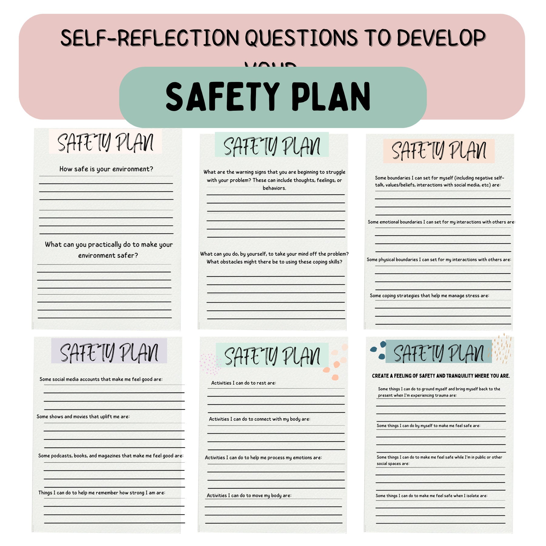 Crisis Safety Plan Bundle: Suicide Assessment & More - Digital Prints