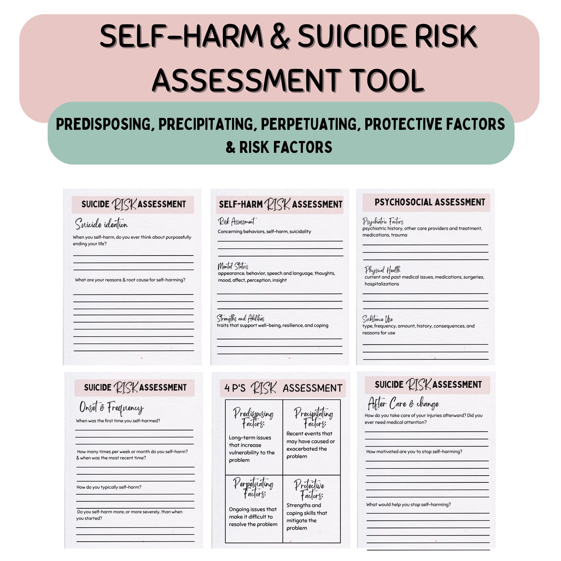 Image showcasing a PAUSE skill worksheet with step-by-step instructions for calming down during emotional distress, part of the Crisis Safety Plan Toolkit.