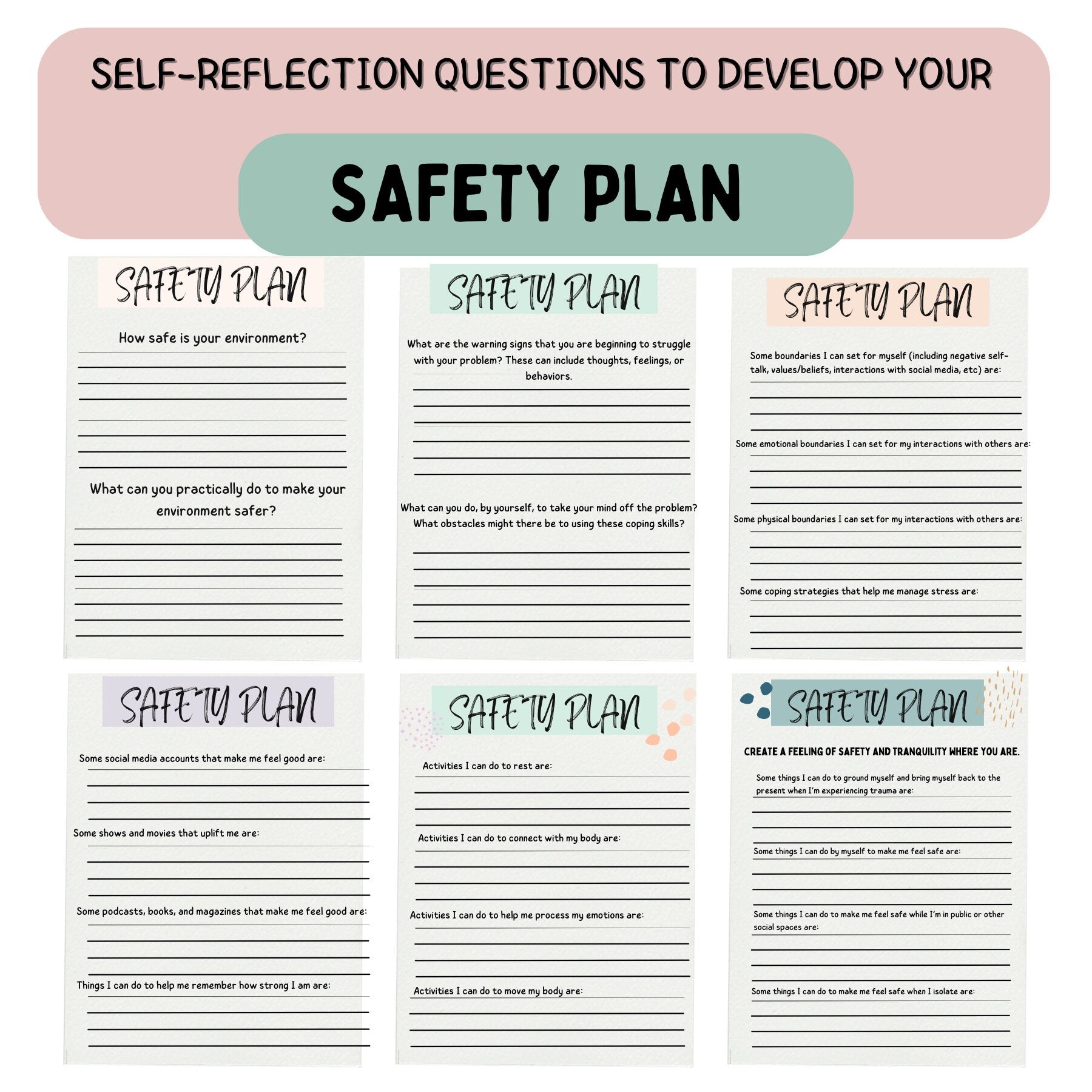 Visual display of a STOP skill worksheet from TherapyWithCT's Crisis Safety Plan Toolkit, aimed at de-escalating stressful situations