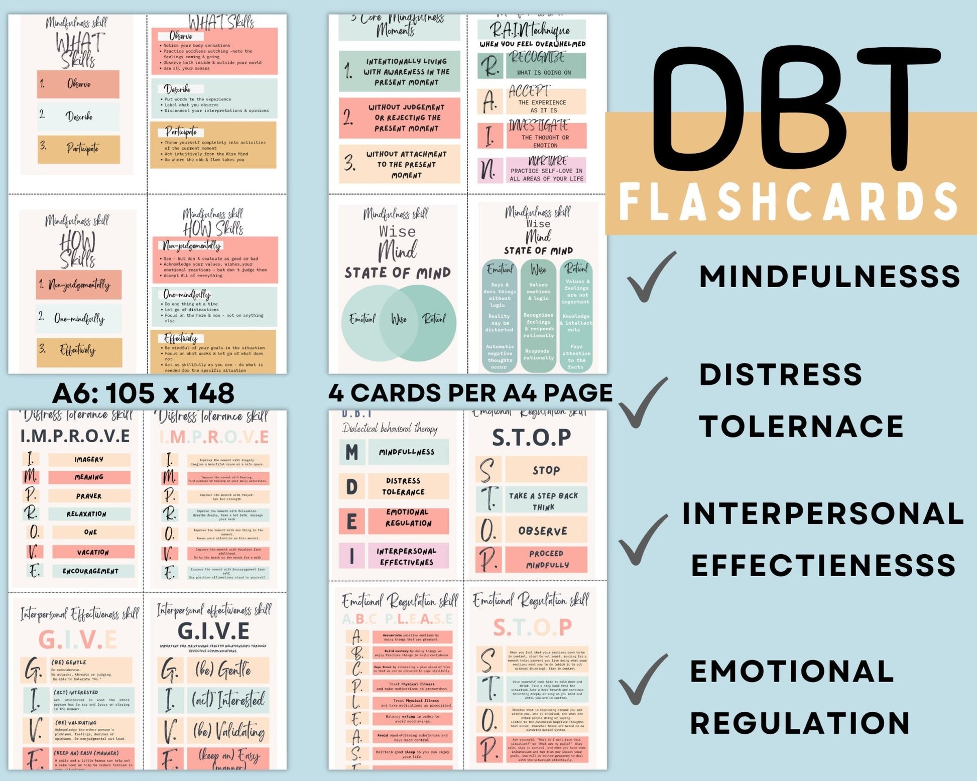 DBT & Coping Flashcards: Skills & Relief - Digital Prints