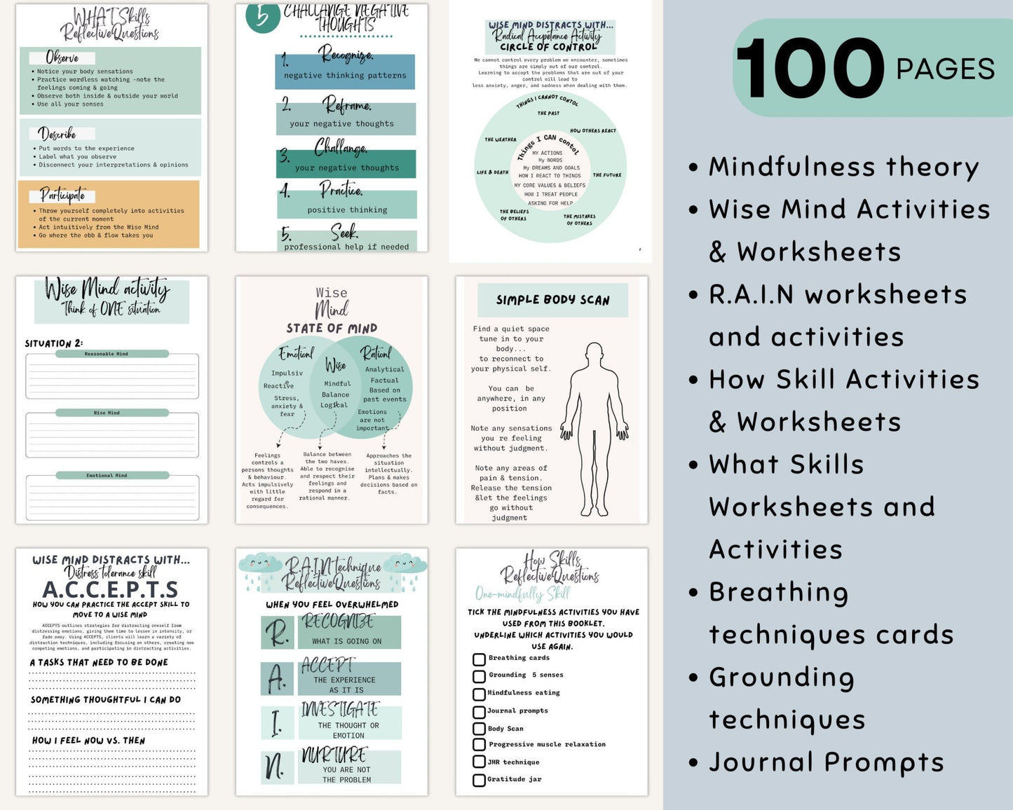 DBT Mindfulness Toolkit: Worksheets & Strategies - Digital Prints