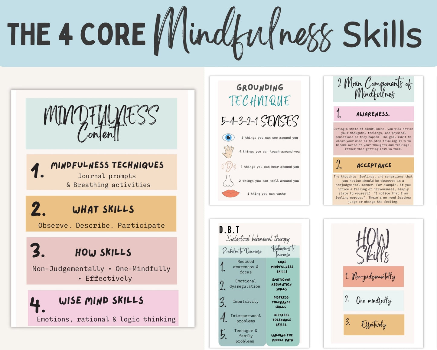 DBT Mindfulness Toolkit: Worksheets & Strategies - Digital Prints