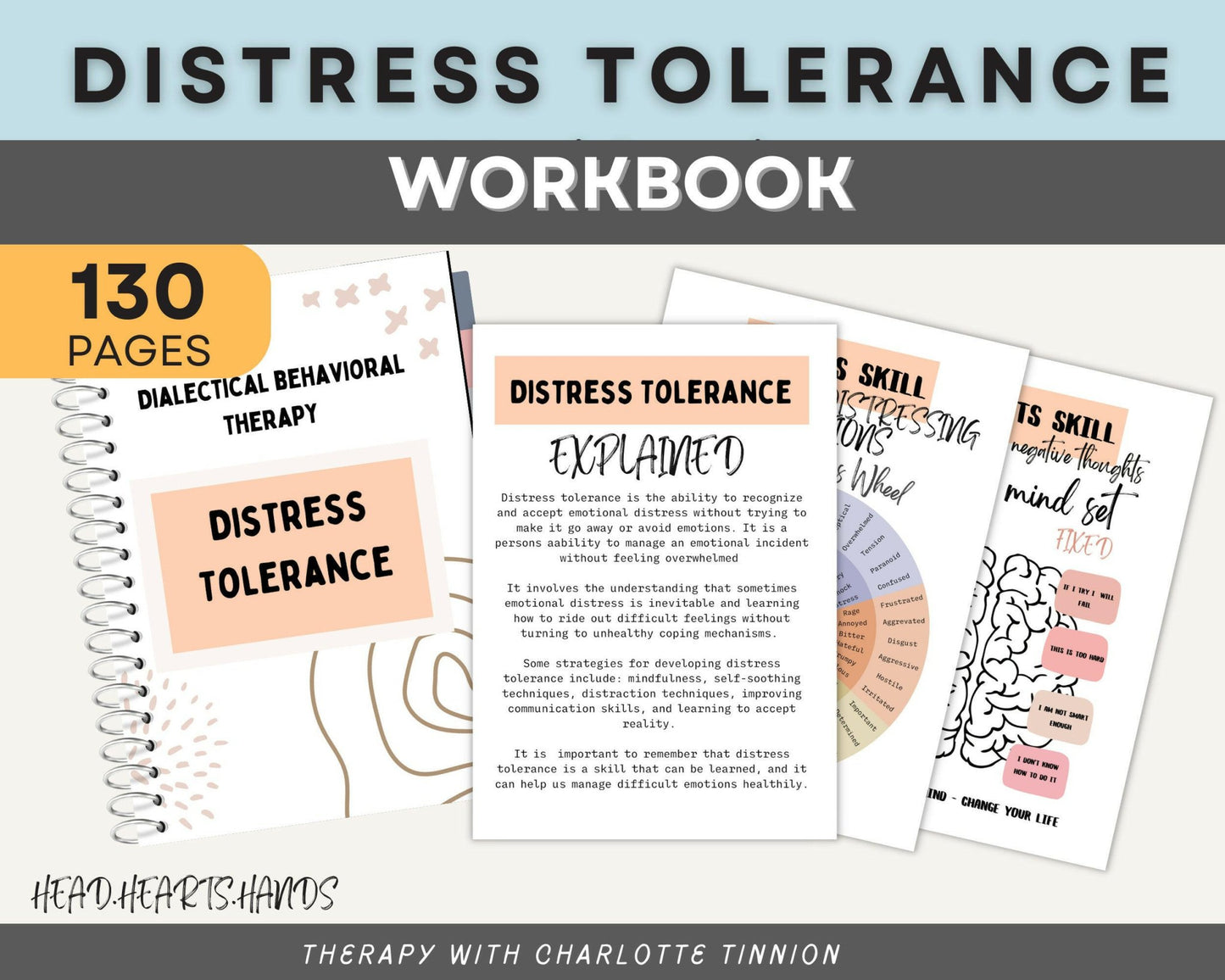 The Distress Tolerance Workbook in our DBT bundle includes 130 pages