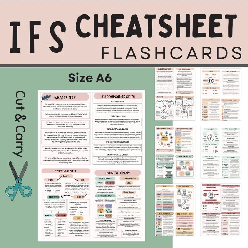 Make use of our IFS Cheatsheet flashcards which can be cut out and used anywhere