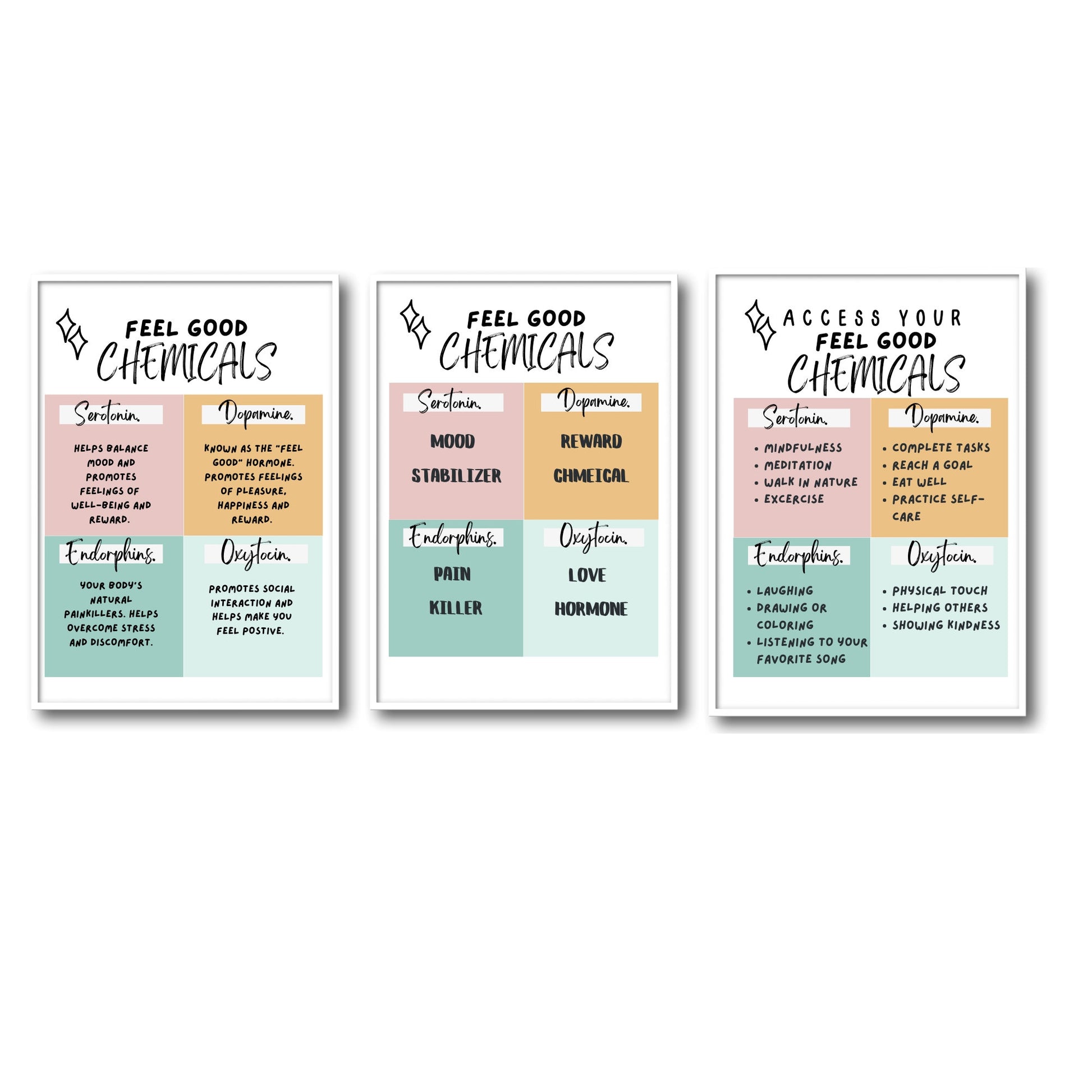 Our Feel Good Chemicals posters are perfect for any social worker office