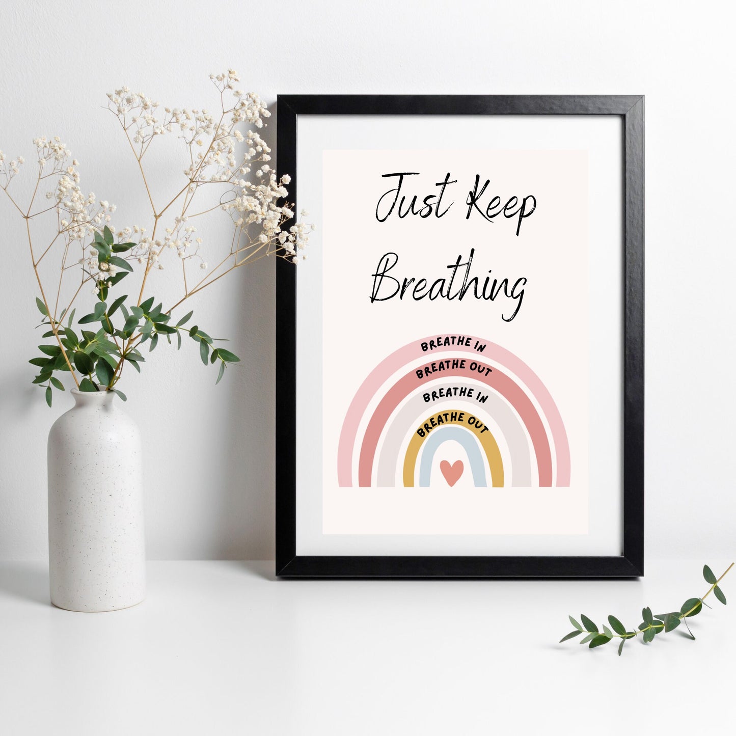 Just Keep Breathing Poster: Therapeutic Office Decor.