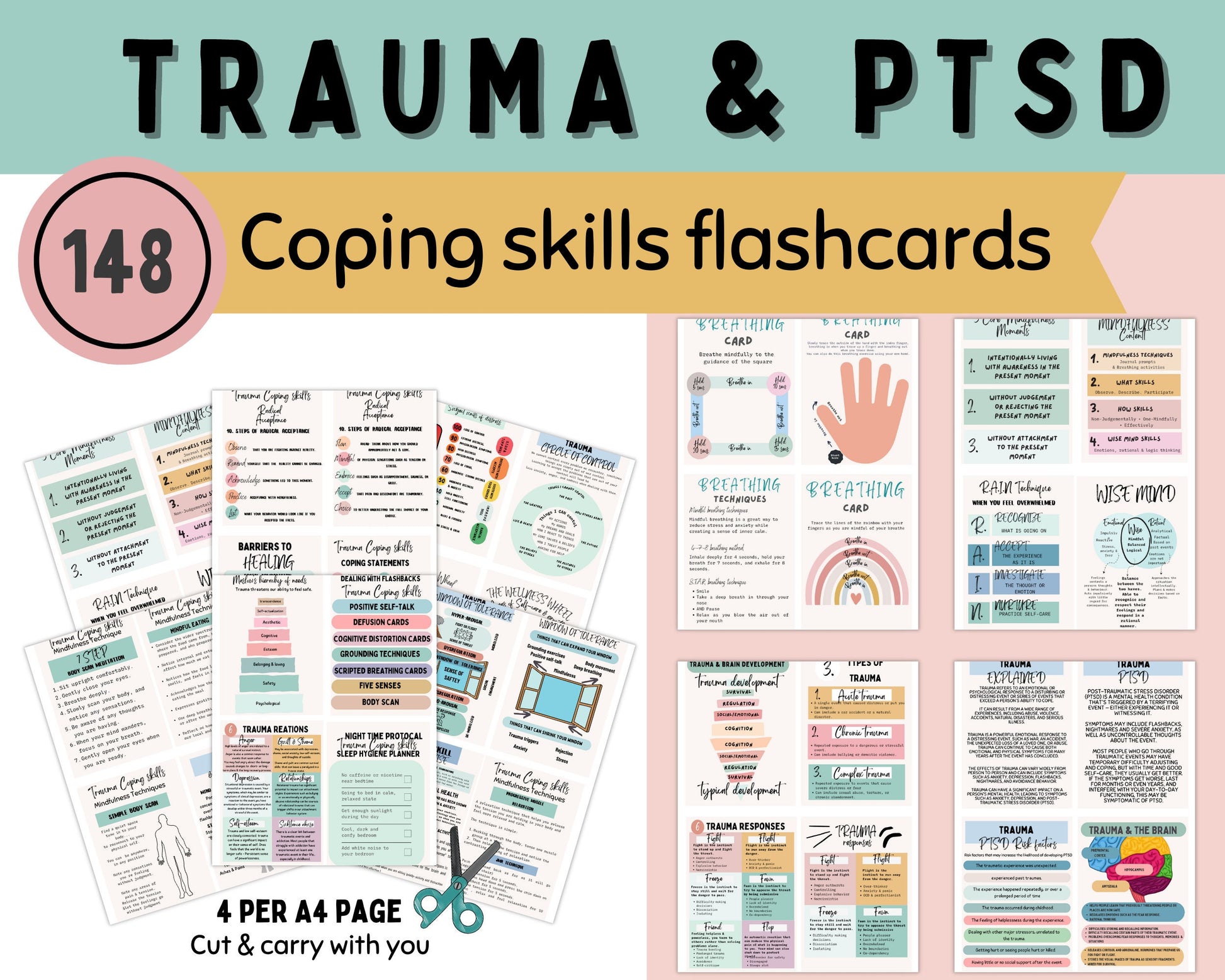 Trauma Therapy & Coping Cards: Anxiety Relief & Mindfulness.