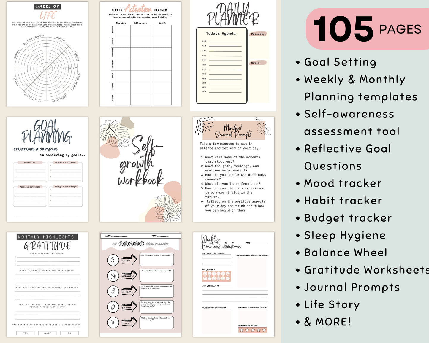 Our mega mindfulness bundle also includes 105 pages of templates and tools