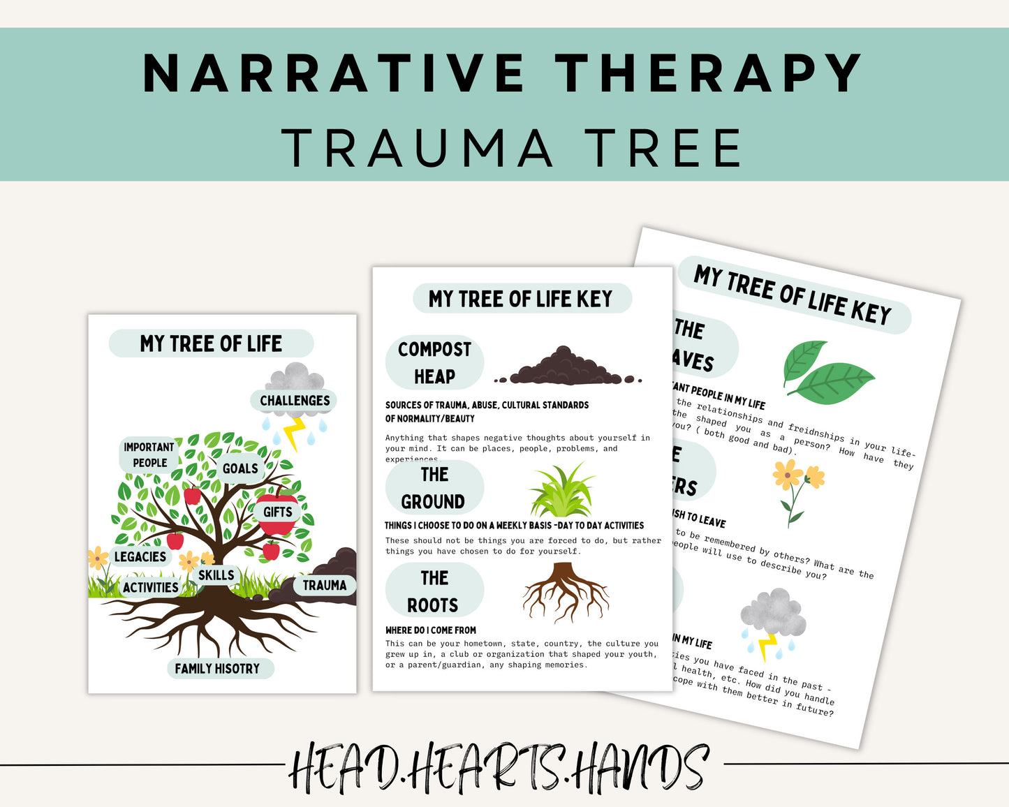 Visual of a set of flashcards from the Narrative Therapy Toolkit, featuring key terms like 'Trauma Response,' 'Anxiety Relief,' and 'PTSD Therapy.