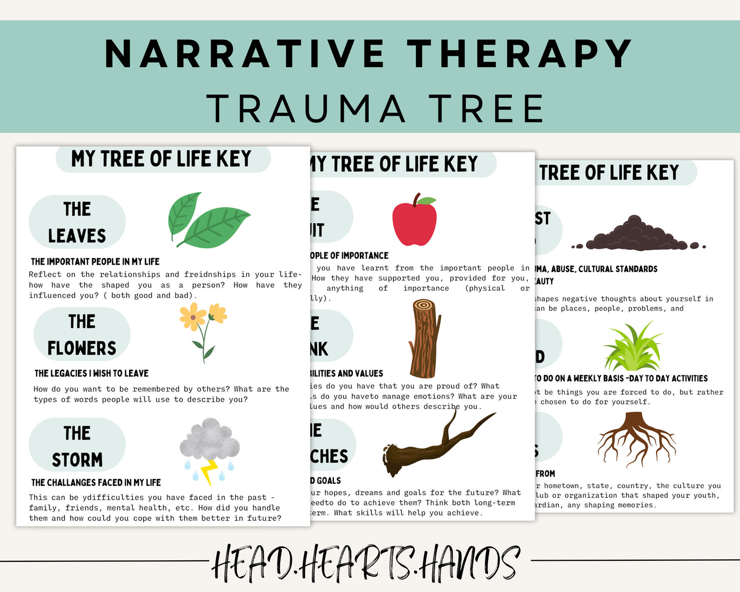 Image of an open journal with prompts from the Narrative Therapy Toolkit, designed to aid in developing a personal life story for therapeutic reflection.