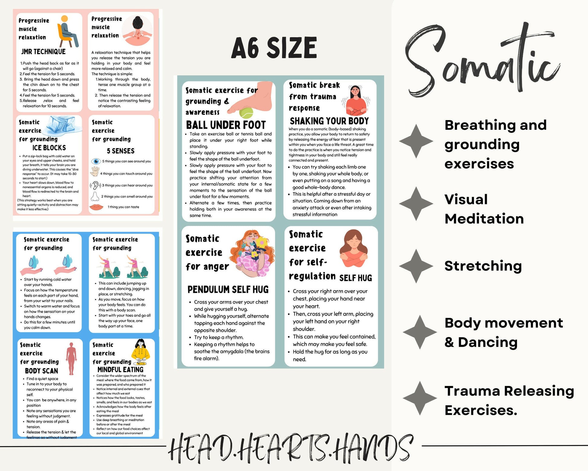 Our 44 A6 Somatic Flashcards will assist with visual meditation