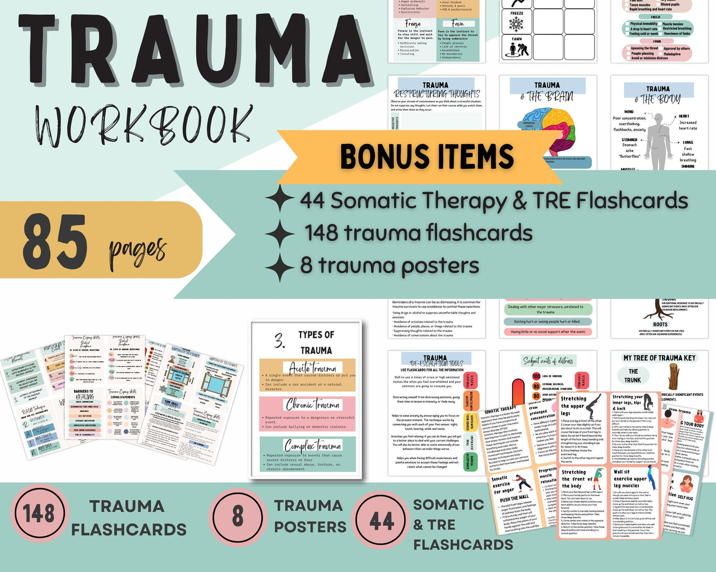 Trauma Workbook Bundle: Adult & Kids Therapy Resources.