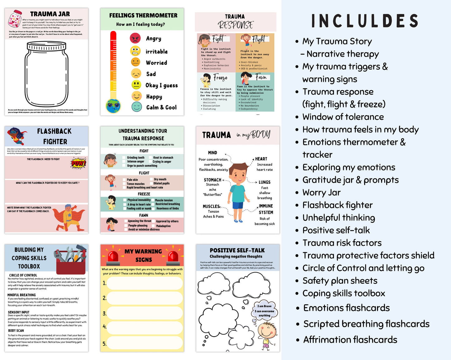 Trauma Workbook Bundle: Adult & Kids Therapy Resources.