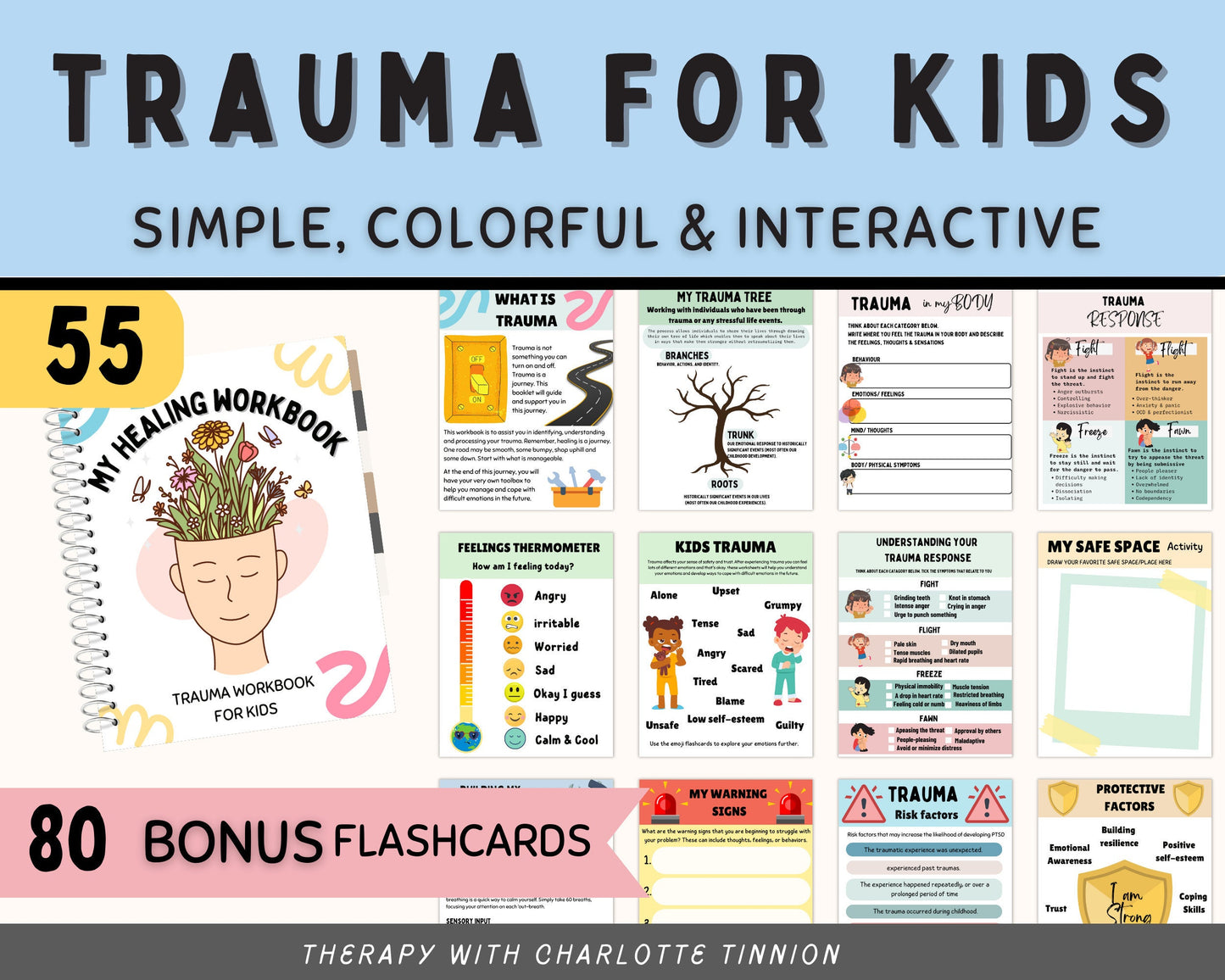 Trauma Workbook Bundle: Adult & Kids Therapy Resources.