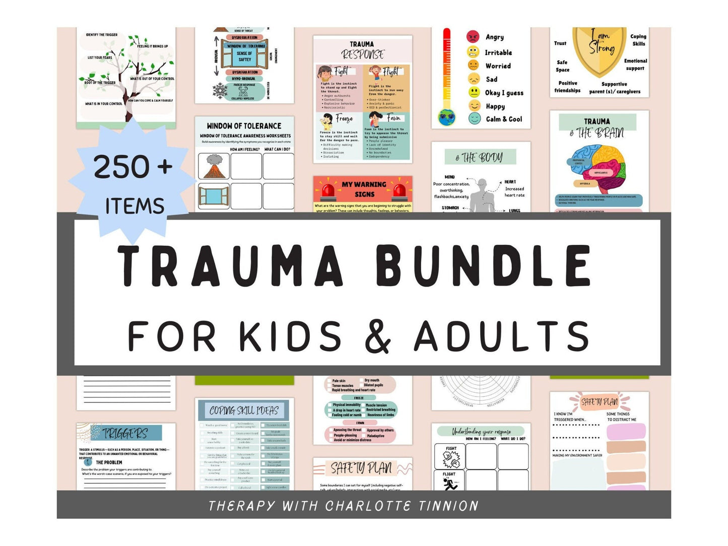 Trauma Workbook Bundle: Adult & Kids Therapy Resources.